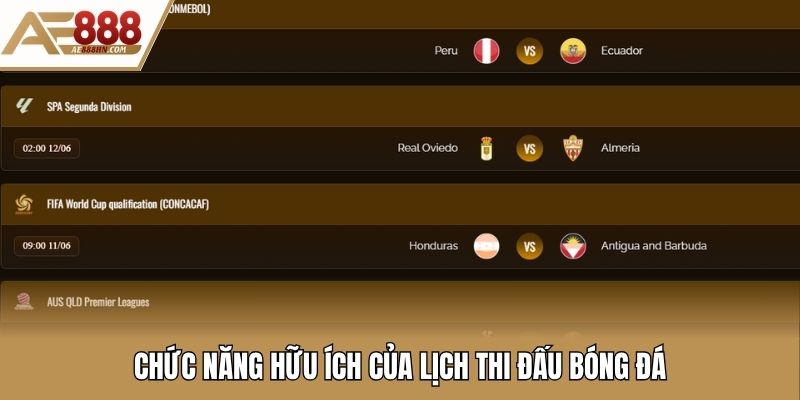Chức năng hữu ích của lịch thi đấu bóng đá