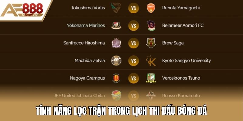 Tính năng lọc trận trong lịch thi đấu bóng đá